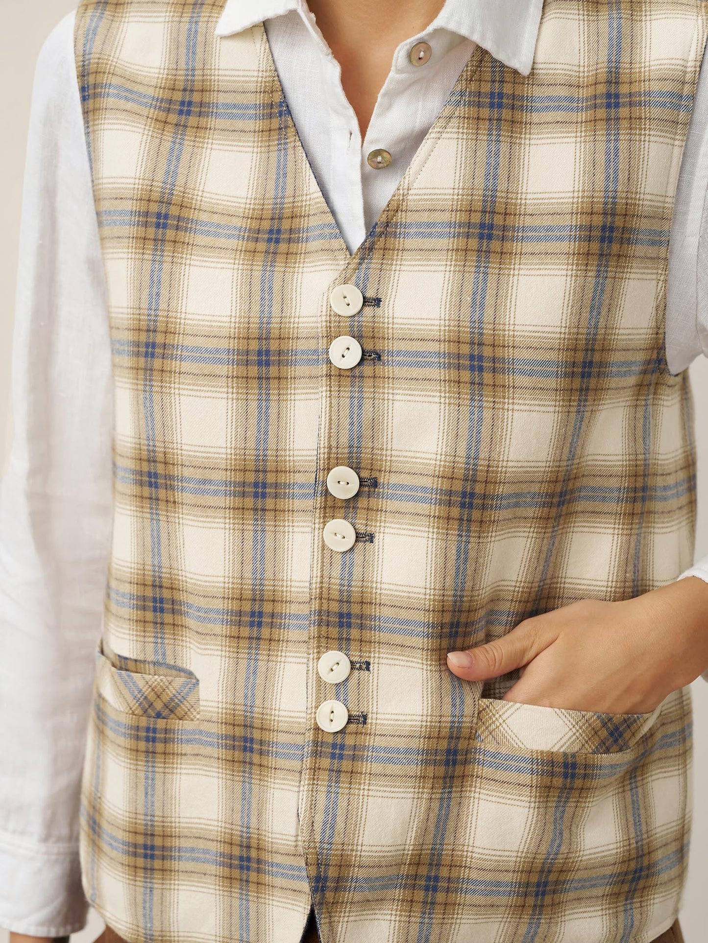 Gilet réversible 100% lin texture denim à boutons HARPER