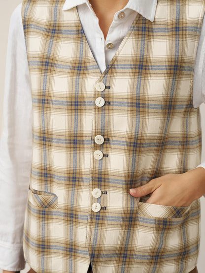 Gilet réversible 100% lin texture denim à boutons HARPER