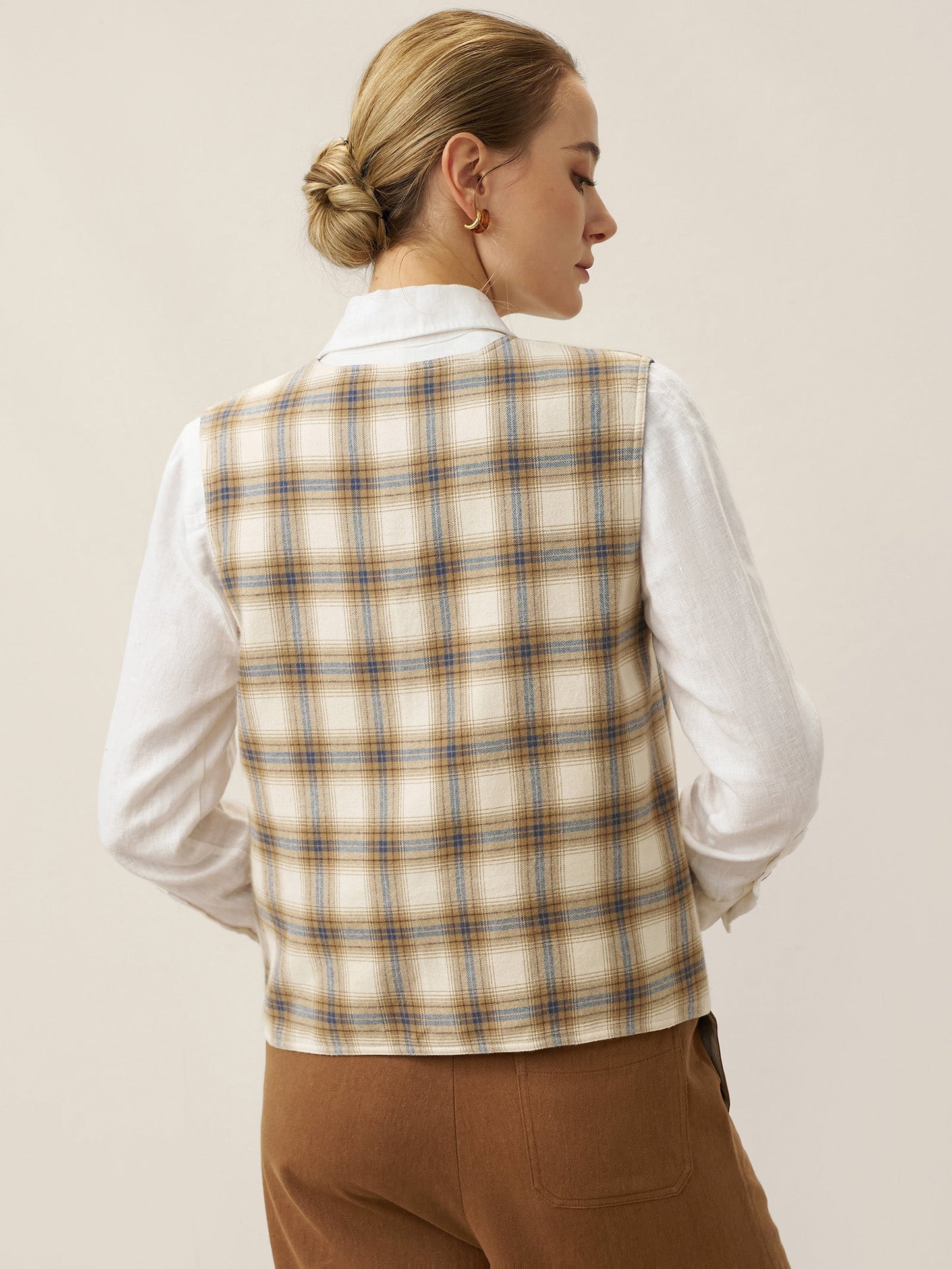 Gilet réversible 100% lin texture denim à boutons HARPER