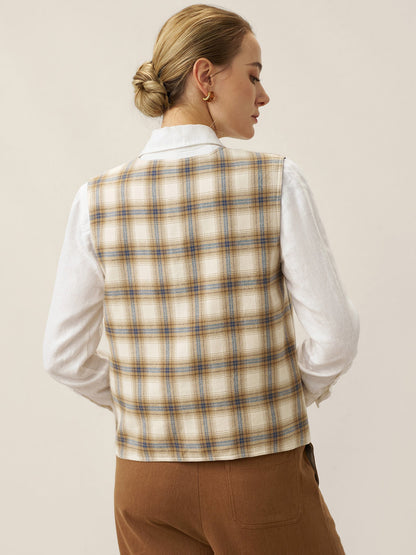 Gilet réversible 100% lin texture denim à boutons HARPER