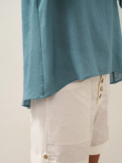 Haut en lin 100% à col rond et ourlet asymétrique BRIANNA