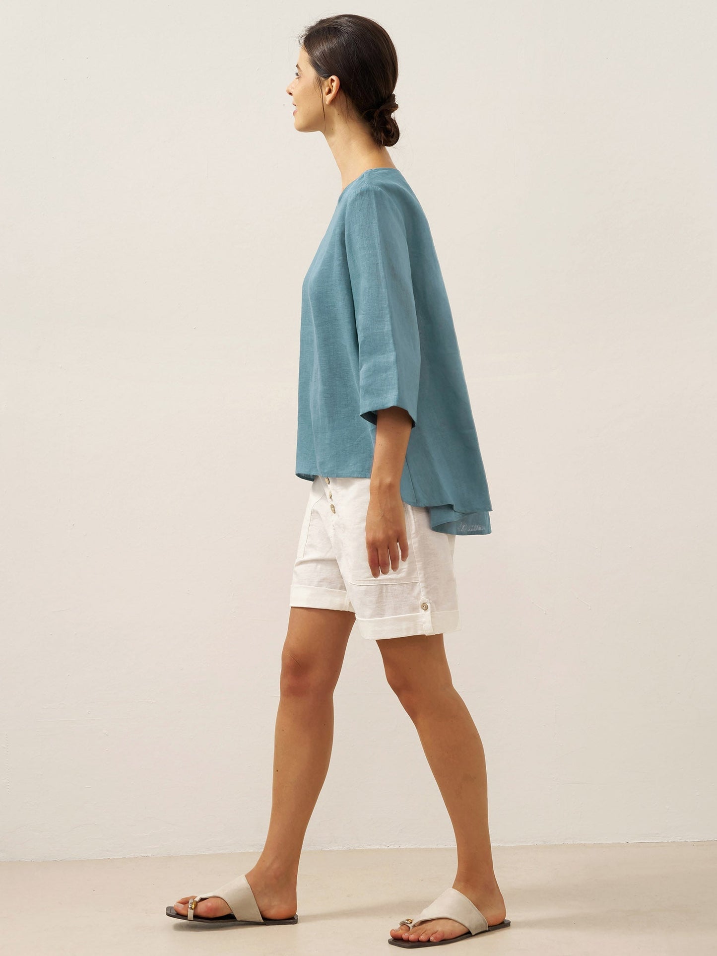 Haut en lin 100% à col rond et ourlet asymétrique BRIANNA