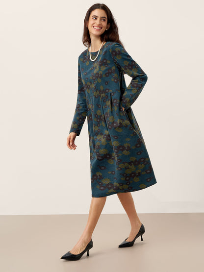 Robe midi à encolure bateau imprimée et froncée en coton 100% biologique CRESSIDA