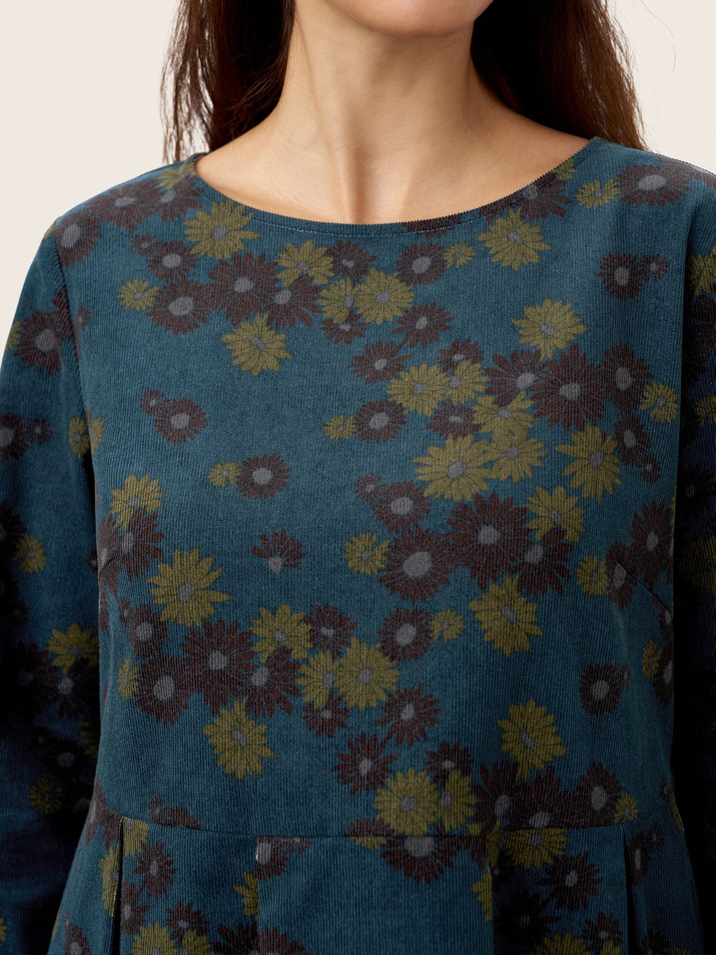 Robe midi à encolure bateau imprimée et froncée en coton 100% biologique CRESSIDA