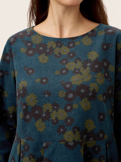 Robe midi à encolure bateau imprimée et froncée en coton 100% biologique CRESSIDA