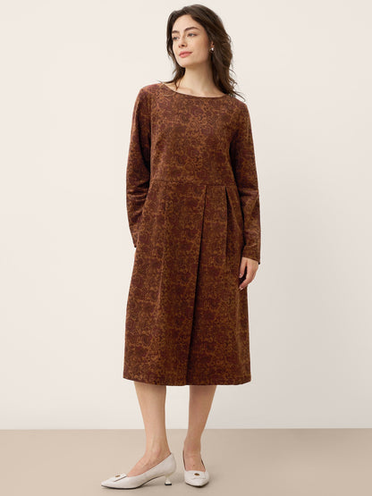 Robe midi à encolure bateau imprimée et froncée en coton 100% biologique CRESSIDA