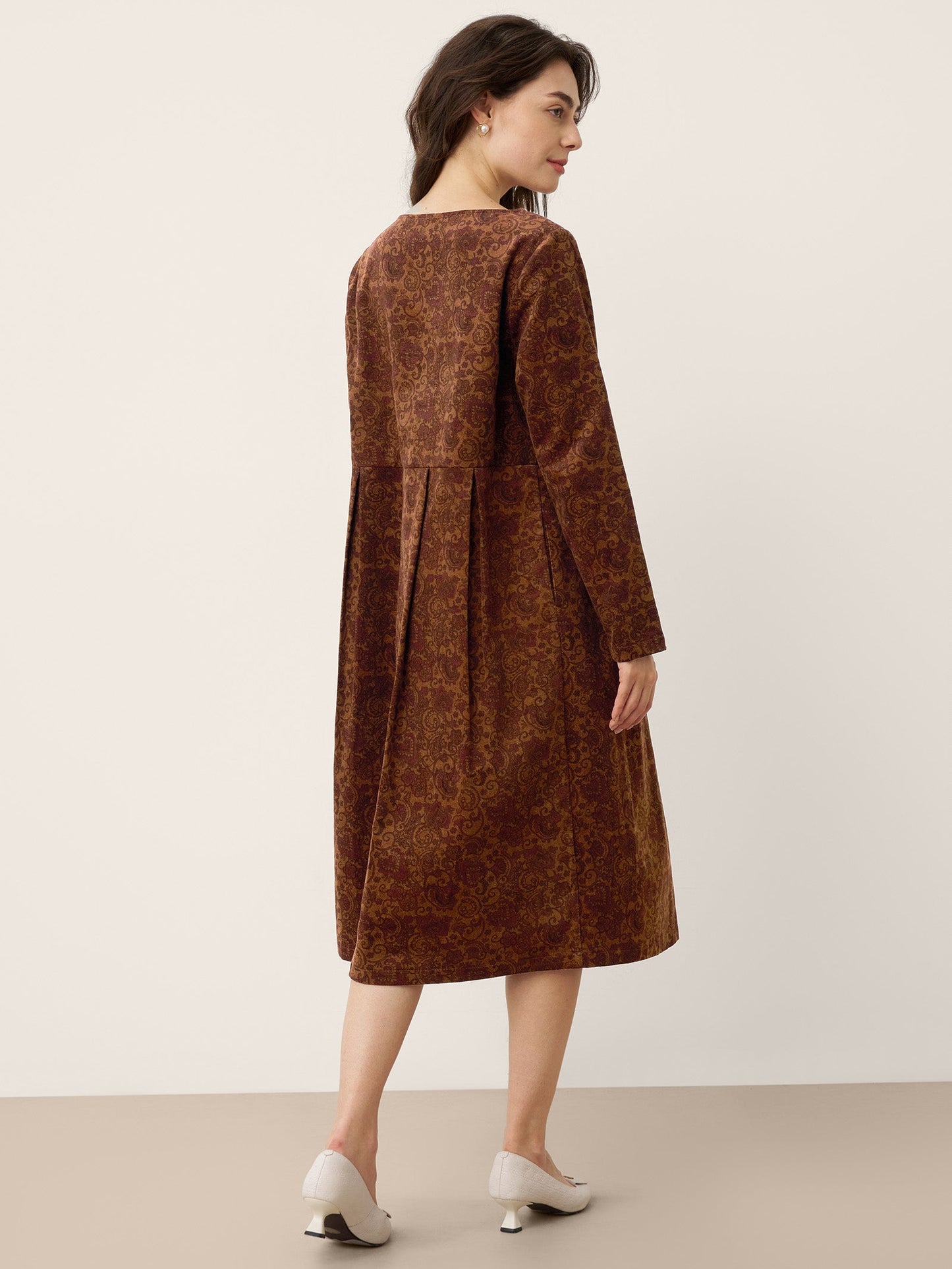 Robe midi à encolure bateau imprimée et froncée en coton 100% biologique CRESSIDA