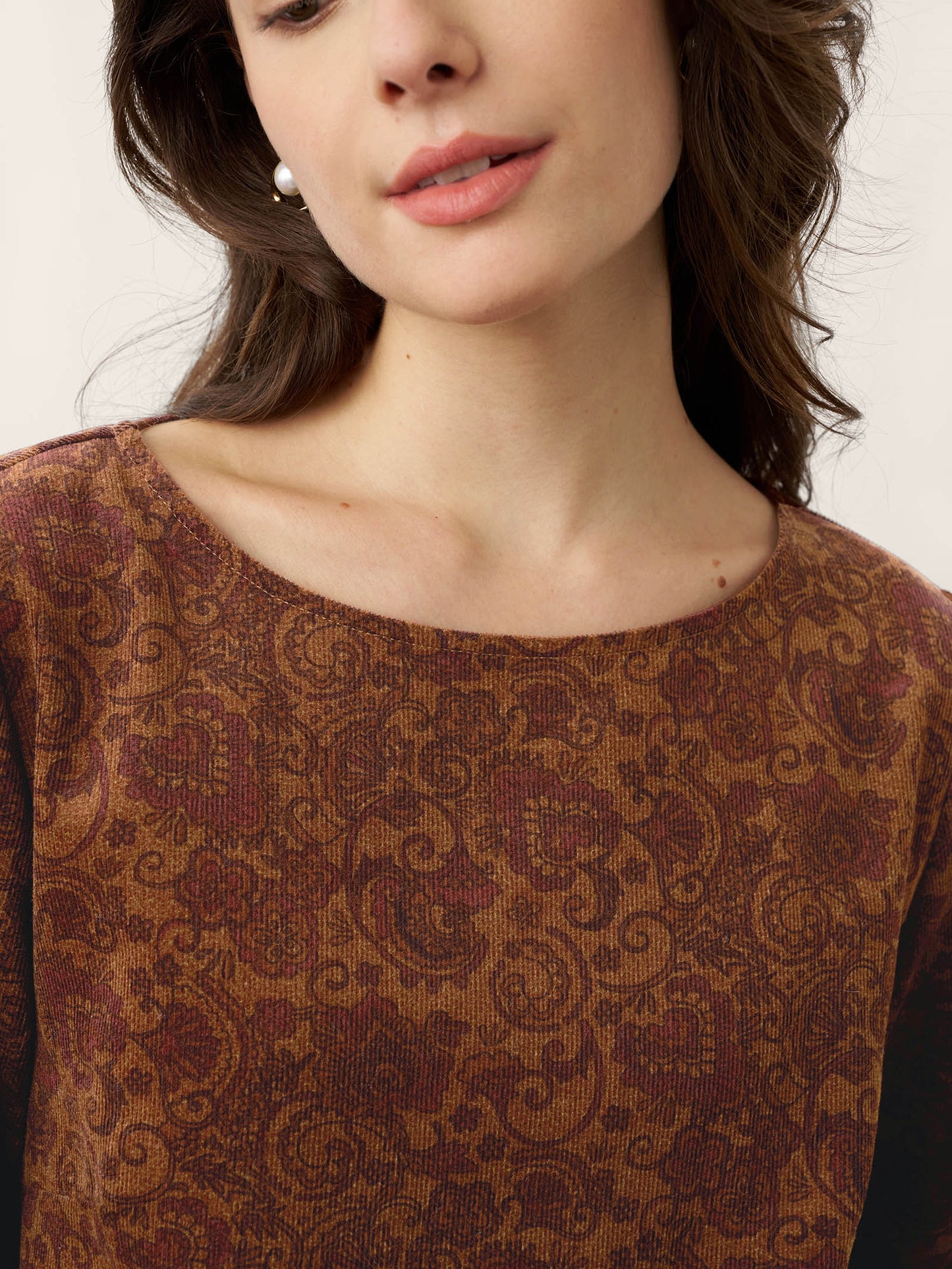 Robe midi à encolure bateau imprimée et froncée en coton 100% biologique CRESSIDA