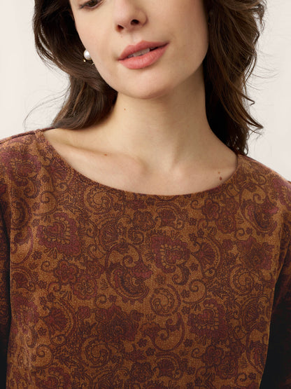 Robe midi à encolure bateau imprimée et froncée en coton 100% biologique CRESSIDA