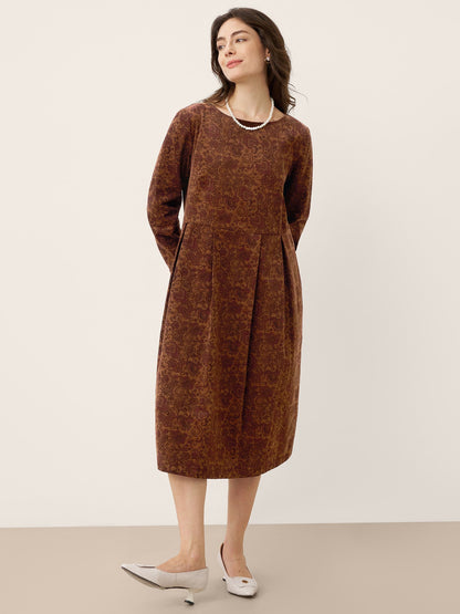 Robe midi à encolure bateau imprimée et froncée en coton 100% biologique CRESSIDA