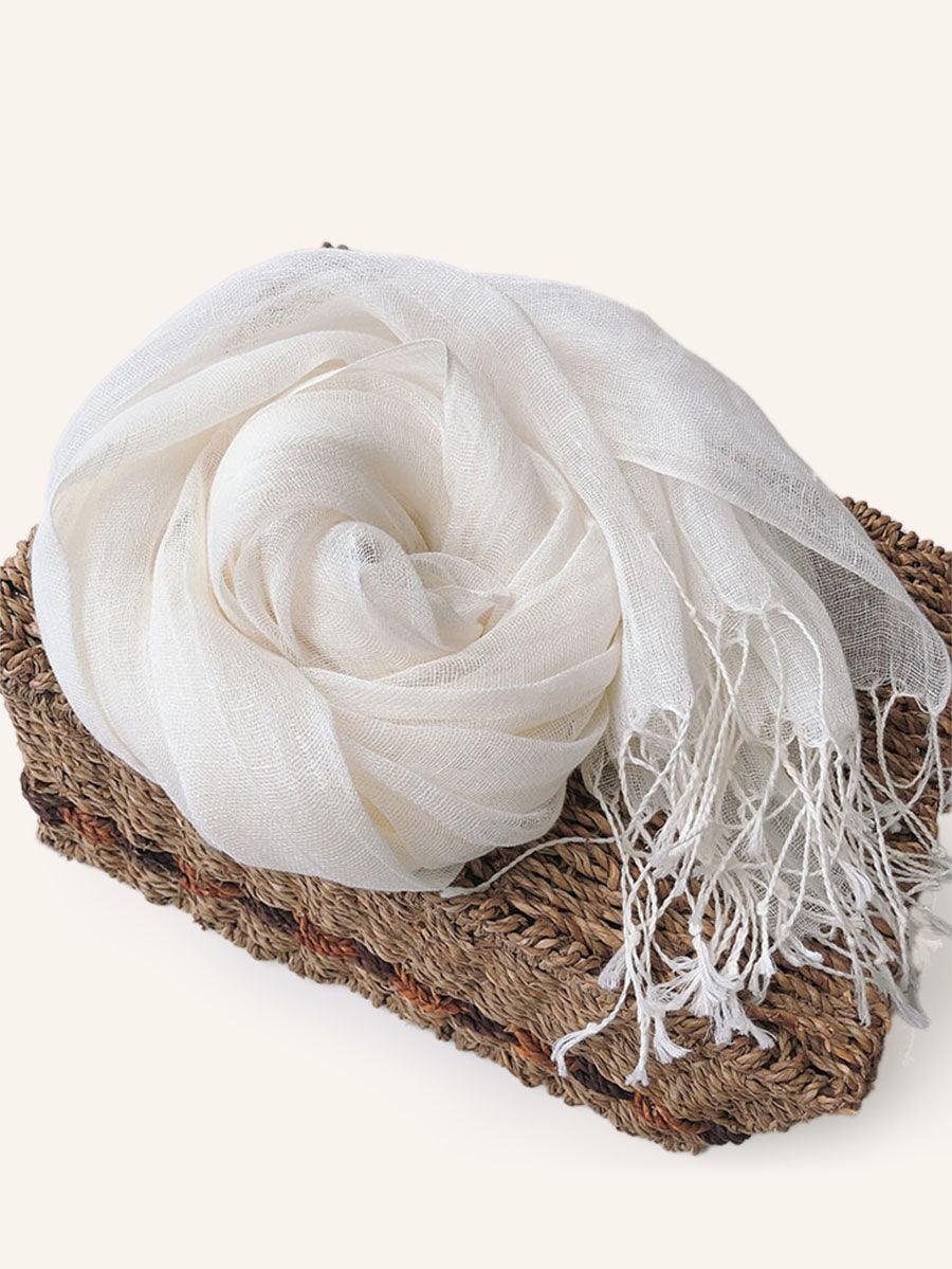 Écharpe 100% lin, légère, couleur unie BIANCA