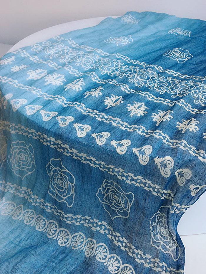 Écharpe artisanale 100% lin teinte à la cire