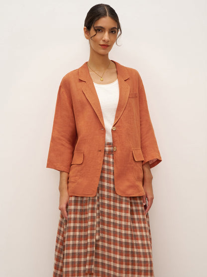 Veste blazer en 100 % lin à manches trois-quarts et épaules tombantes DARA