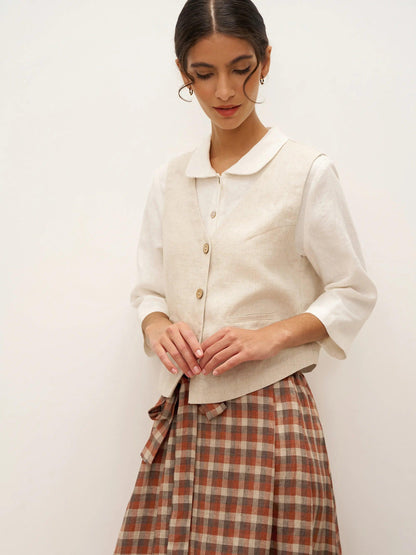 Gilet 100% Lin à Col en V et Fermeture Boutonnée DELIA