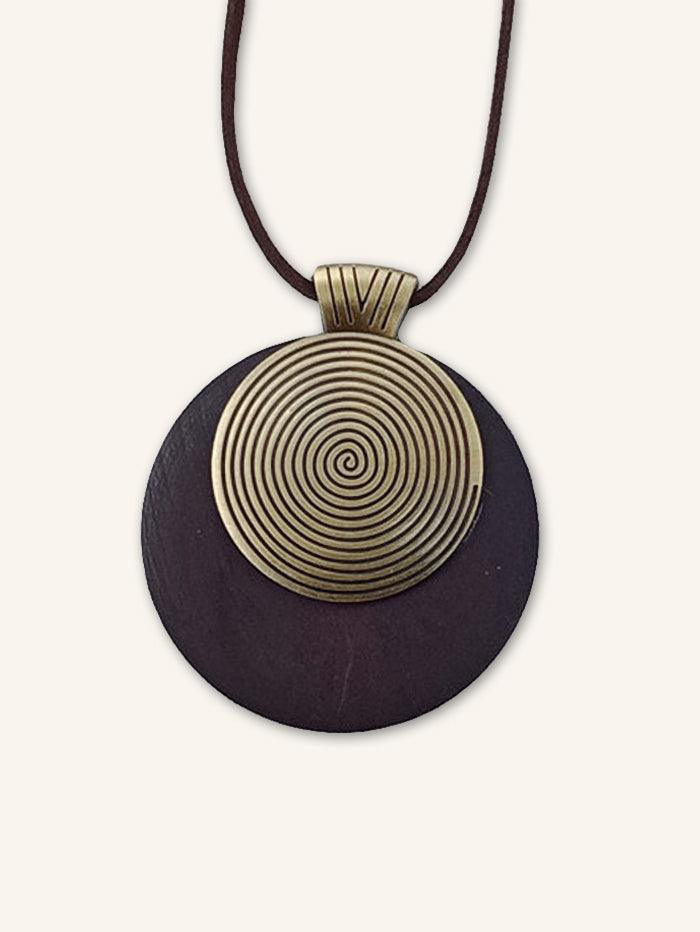 Long Collier à Anneaux en Bois Vintage