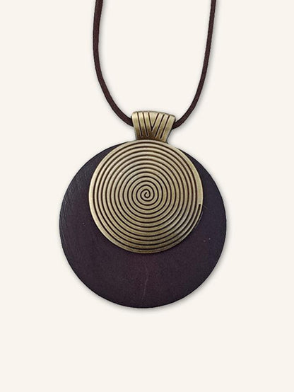 Long Collier à Anneaux en Bois Vintage