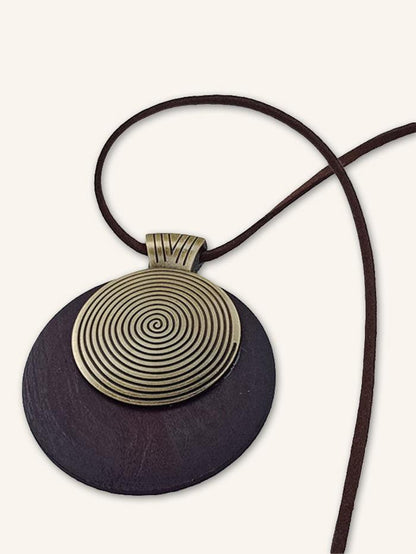 Long Collier à Anneaux en Bois Vintage