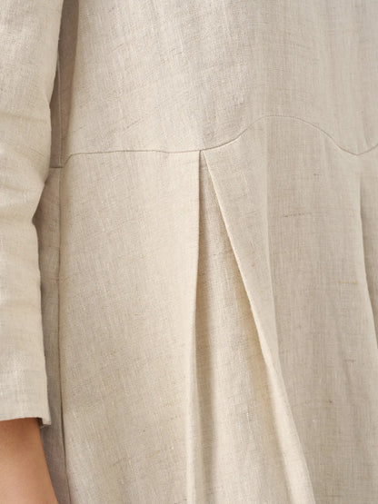 Robe longue plissée en lin à encolure bateau 100% ABIGAIL