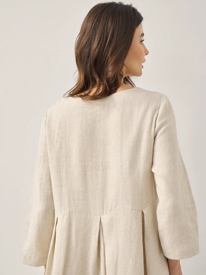 Robe longue plissée en lin à encolure bateau 100% ABIGAIL