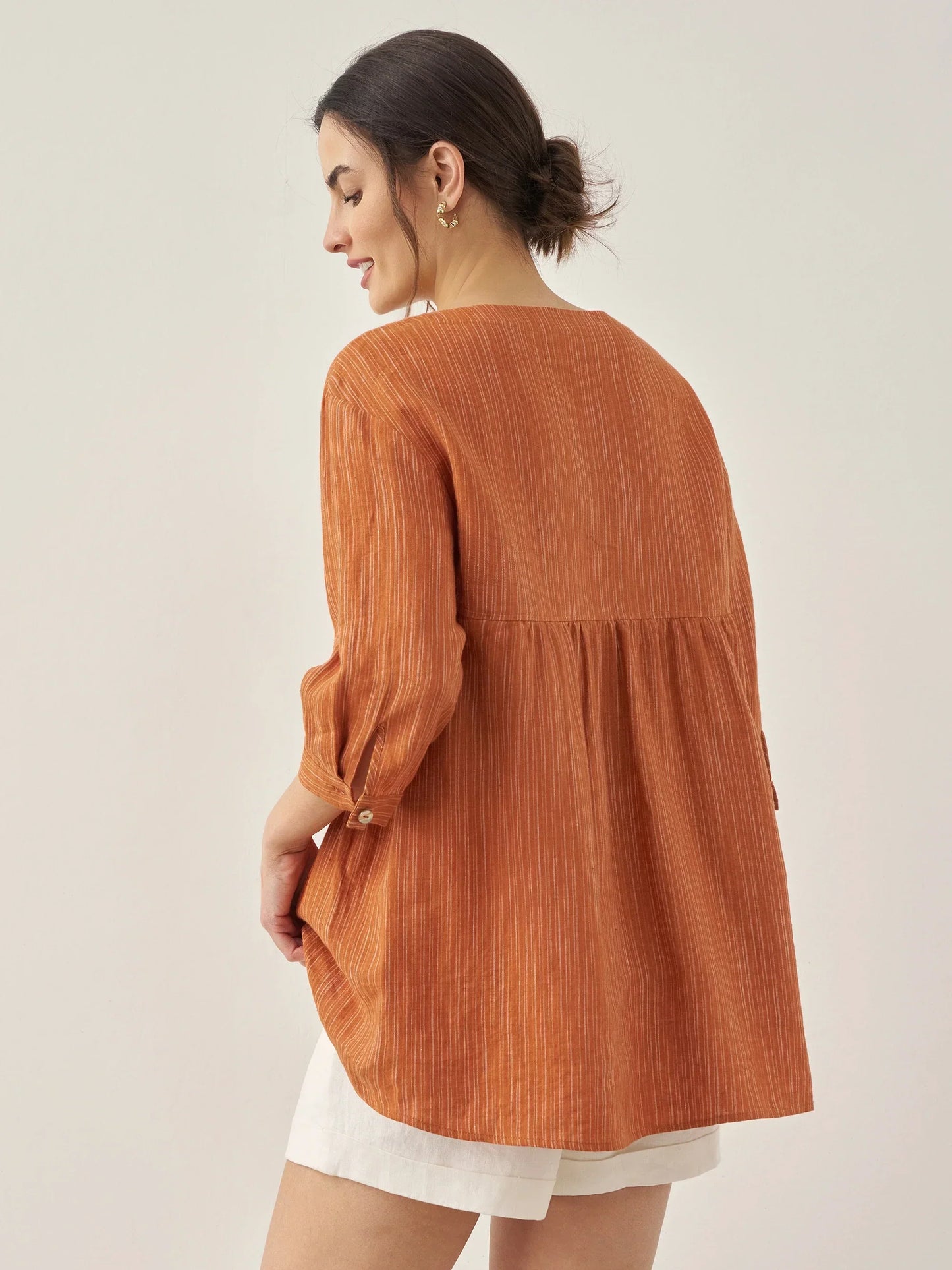 Haut en 100 % lin à col rond à rayures artistiques FLORENCE