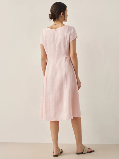 Robe d'été col V naturelle 100% lin ALEXA