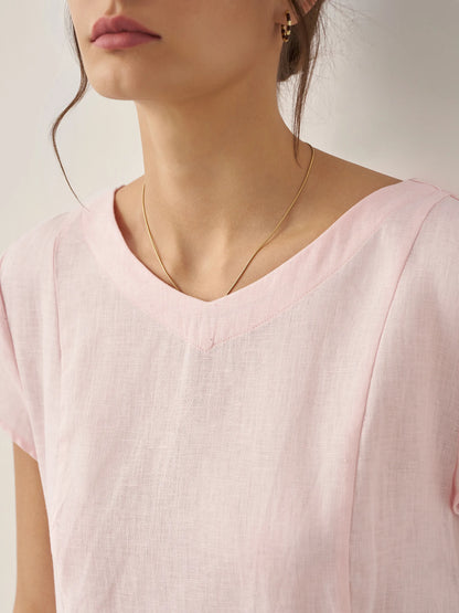 Robe d'été col V naturelle 100% lin ALEXA