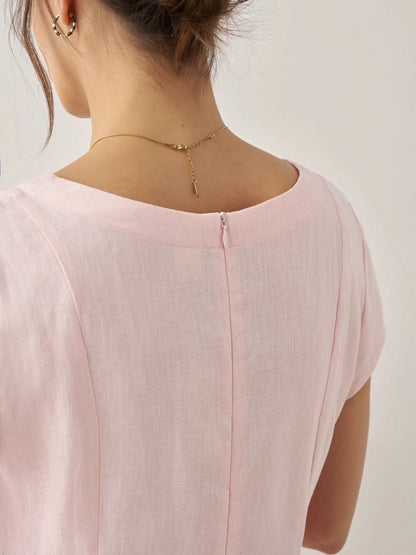 Robe d'été col V naturelle 100% lin ALEXA