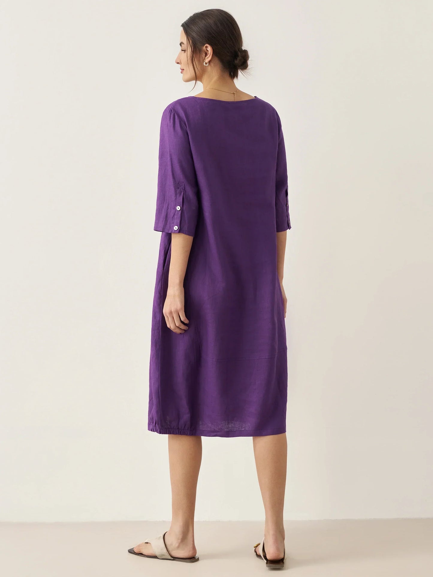 Robe mi-longue sans col 100% lin SOFIA