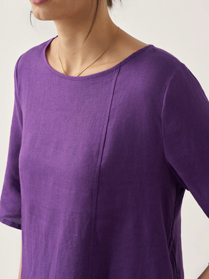 Robe mi-longue sans col 100% lin SOFIA