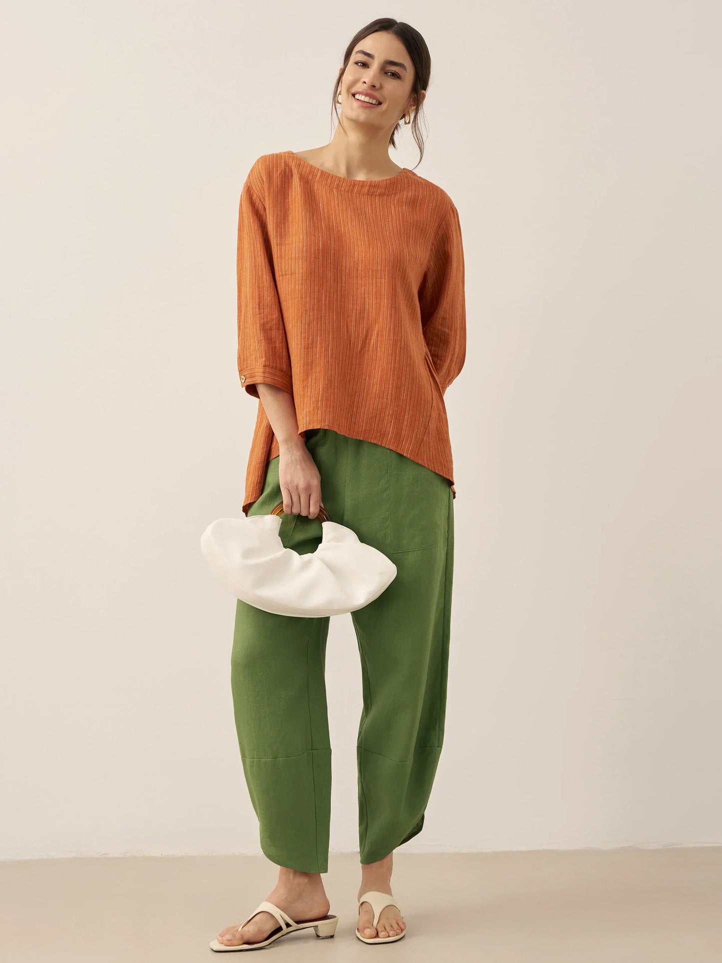 Haut en 100 % lin à col rond à rayures artistiques FLORENCE