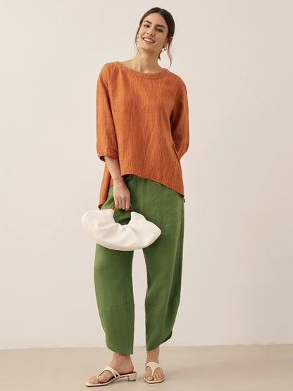 Haut en 100 % lin à col rond à rayures artistiques FLORENCE