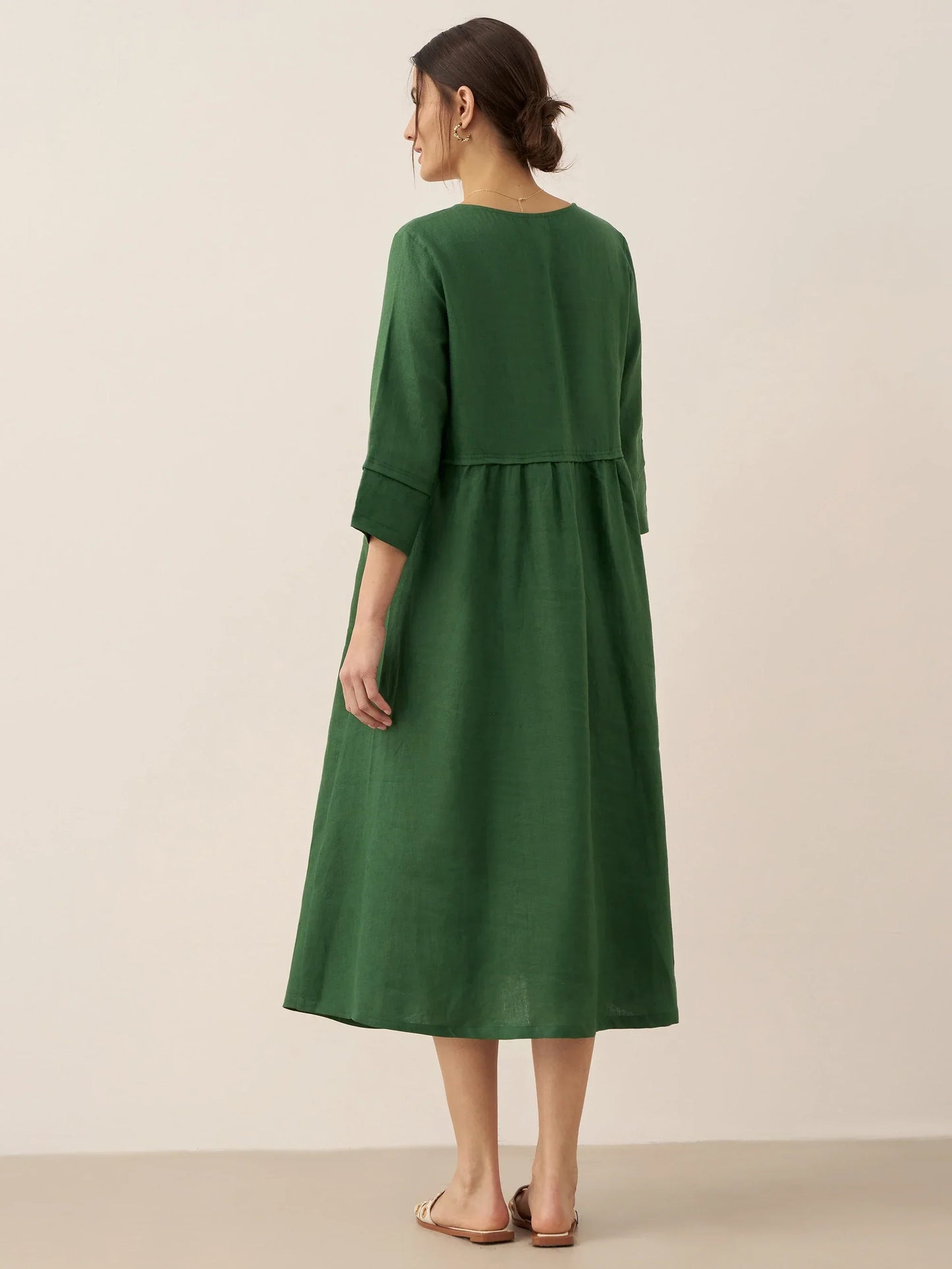 Robe longue ample 100% lin à taille boutonnée et froncée LUNA