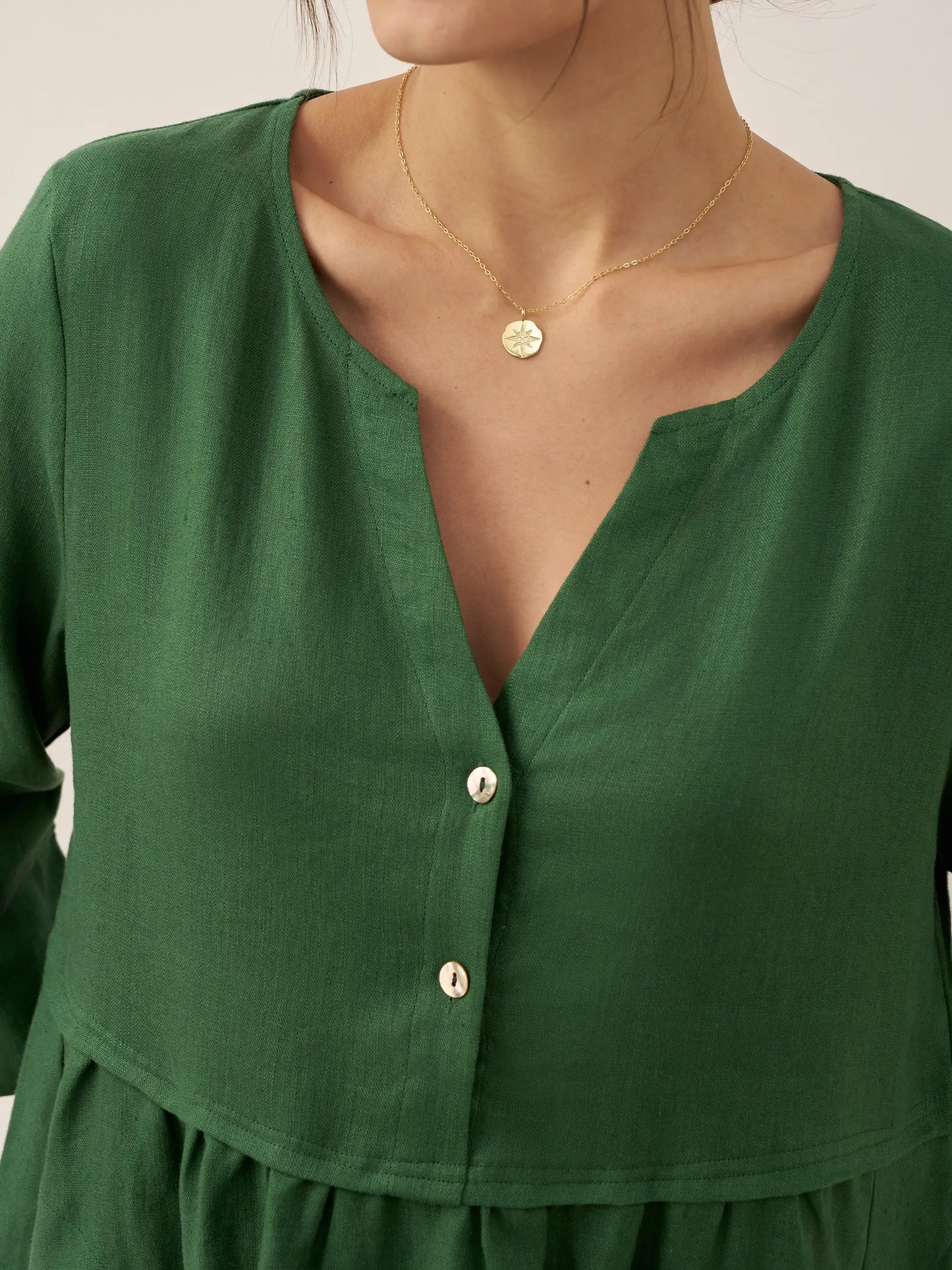 Robe longue ample 100% lin à taille boutonnée et froncée LUNA