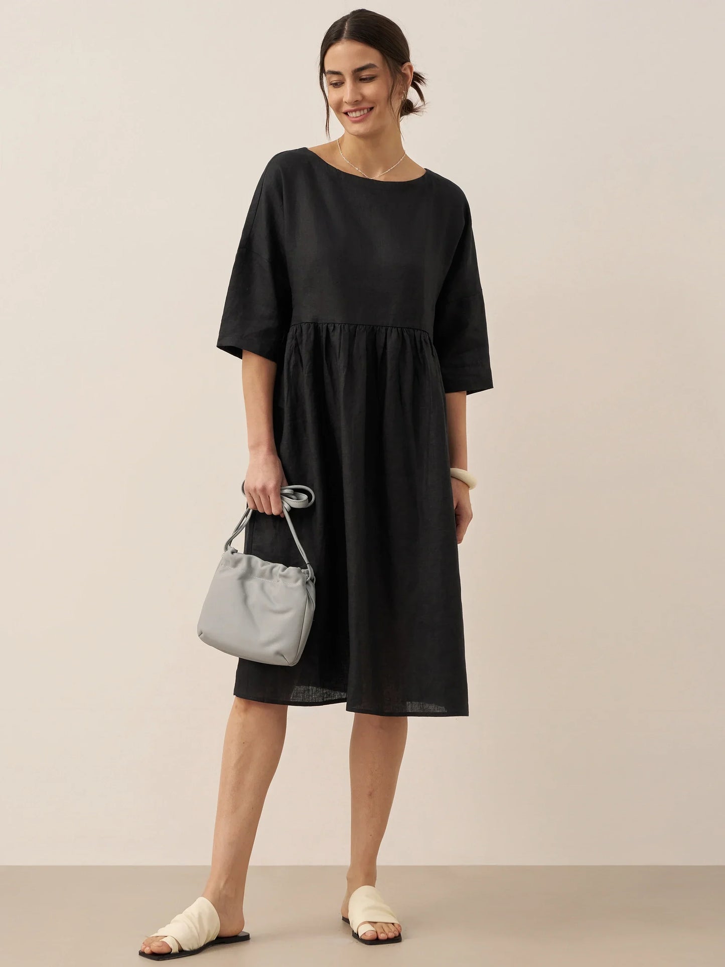 Robe mi-longue coupe trapèze 100% lin VALENCIA