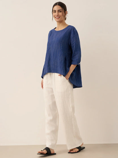 Haut en 100 % lin à col rond à rayures artistiques FLORENCE