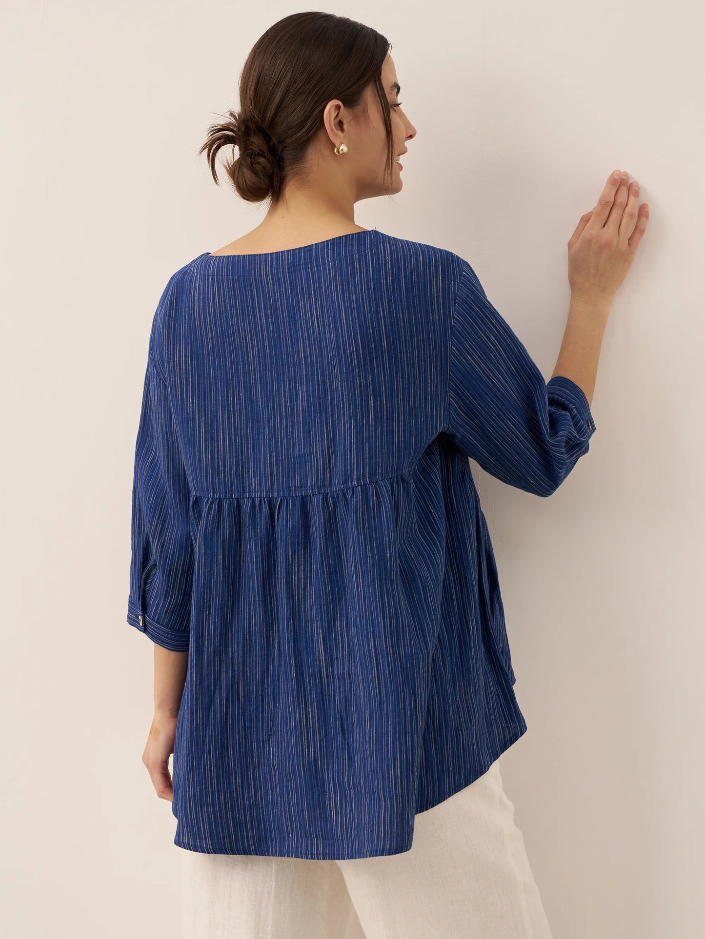 Haut en 100 % lin à col rond à rayures artistiques FLORENCE