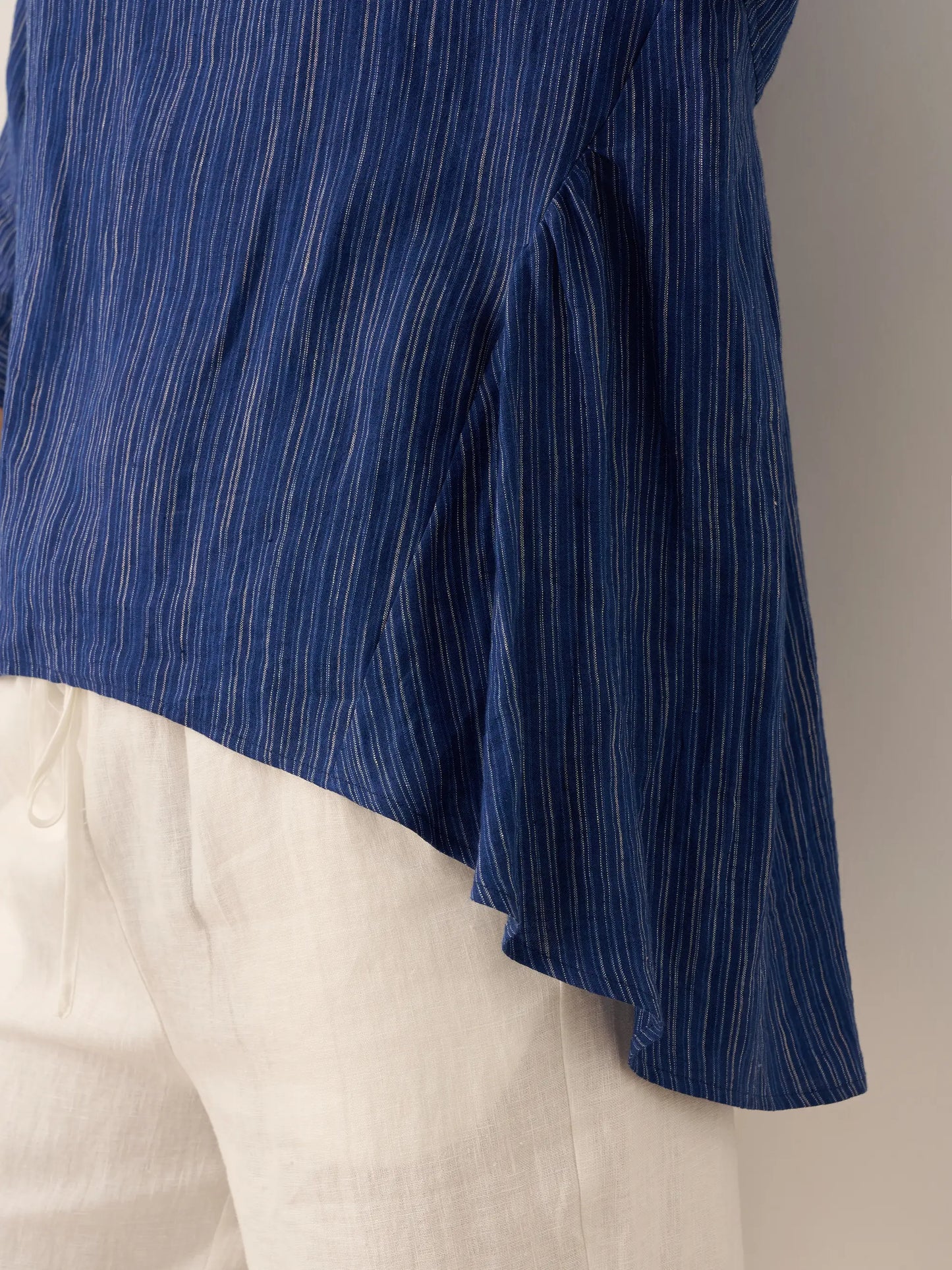 Haut en 100 % lin à col rond à rayures artistiques FLORENCE