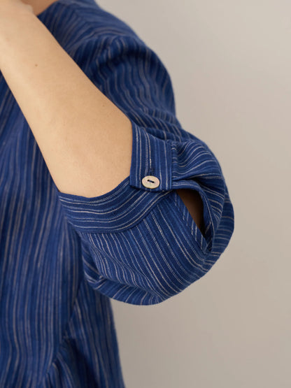 Haut en 100 % lin à col rond à rayures artistiques FLORENCE