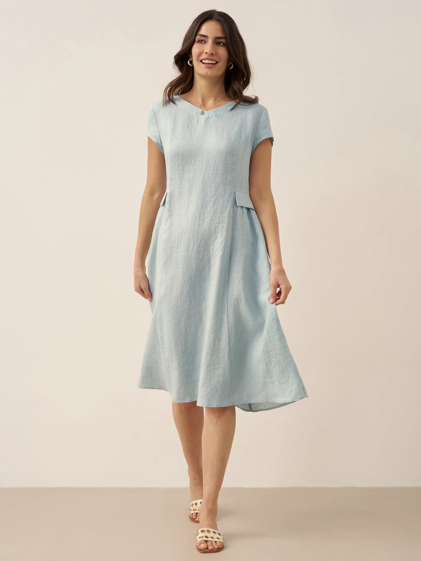 Robe d'été col V naturelle 100% lin ALEXA