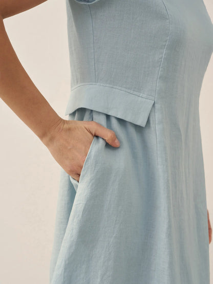 Robe d'été col V naturelle 100% lin ALEXA