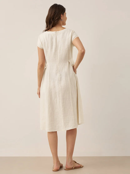 Robe d'été col V naturelle 100% lin ALEXA