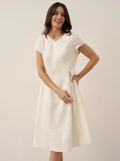 Robe d'été col V naturelle 100% lin ALEXA