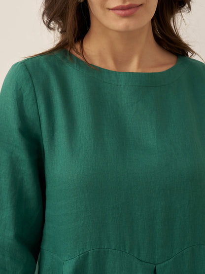 Robe longue plissée en lin à encolure bateau 100% ABIGAIL