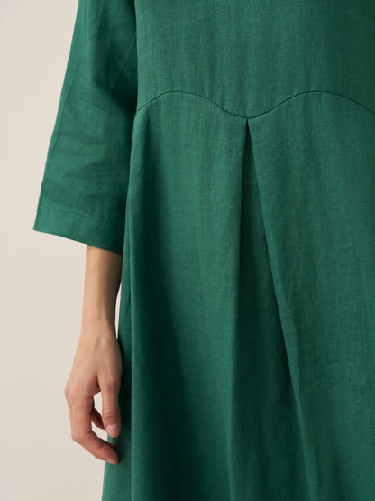 Robe longue plissée en lin à encolure bateau 100% ABIGAIL