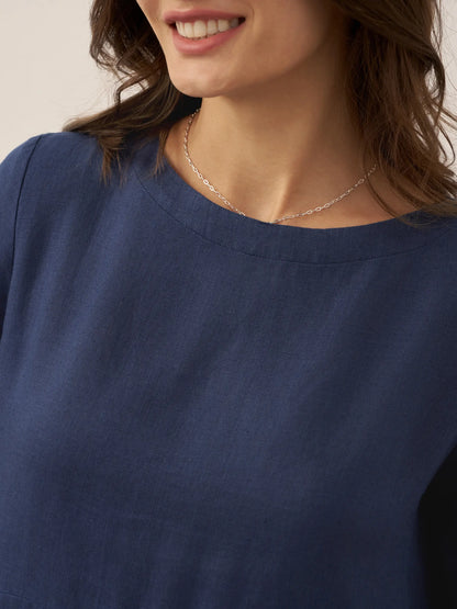 Robe longue plissée en lin à encolure bateau 100% ABIGAIL