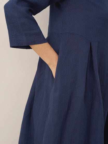 Robe longue plissée en lin à encolure bateau 100% ABIGAIL