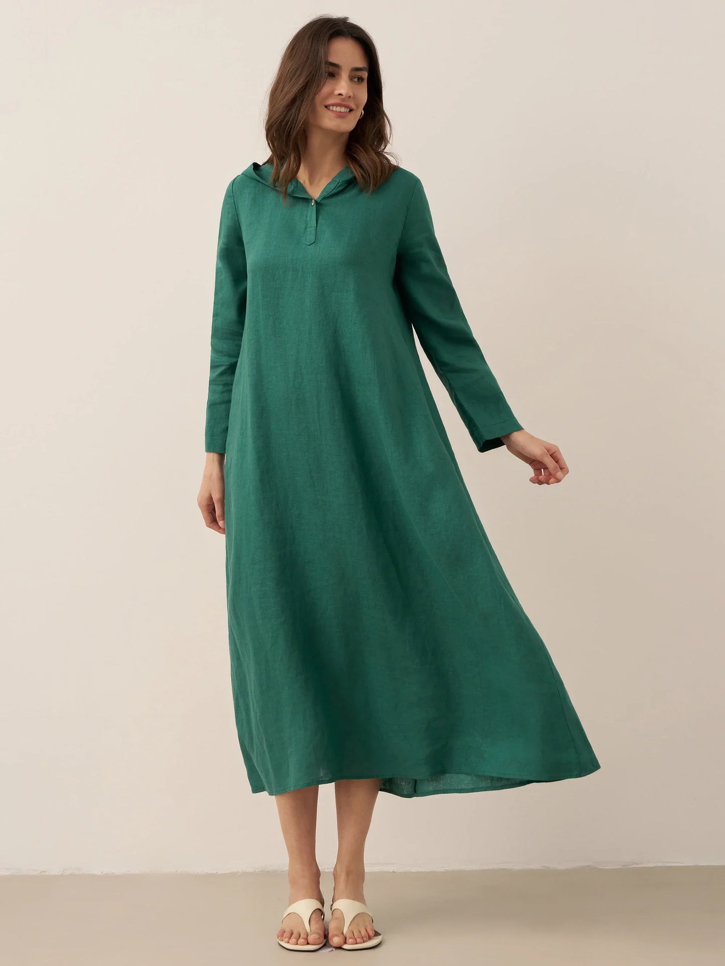 Robe longue à capuche en lin 100% REBECCA