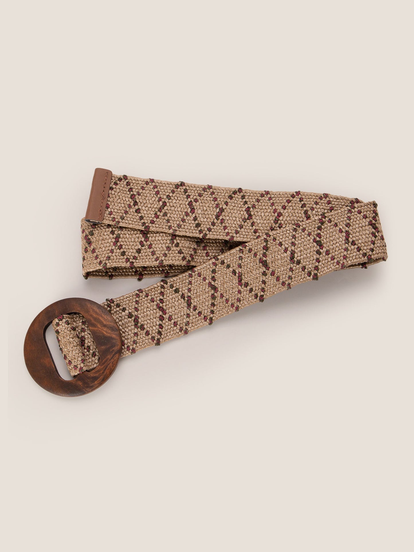 Ceinture large élastique tissée artisanale à boucle en bois