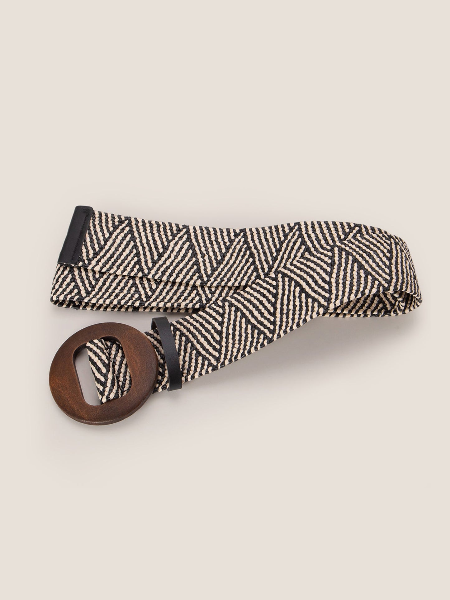 Ceinture large élastique tissée artisanale à boucle en bois