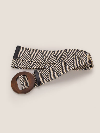 Ceinture large élastique tissée artisanale à boucle en bois